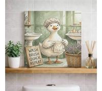 Lienzo decorativo para pared con diseño de pato peculiar, estampado de animales de color verde y beige, divertida decoración abstracta de baño para sala de estar, dormitorio, spa, lienzo envuelto de