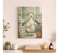 Lienzo decorativo para pared con diseño de pato peculiar, estampado de animales de color verde y beige, divertida decoración abstracta de baño para sala de estar, dormitorio, spa, lienzo envuelto de