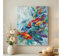 Lienzo decorativo para pared con diseño de peces coloridos, decoración abstracta del océano azul, rojo y verde, arte de pared vibrante para sala de estar, dormitorio, oficina, ambiente relajante, 16 x