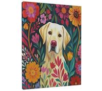 Lienzo decorativo para pared con diseño de perro, colorido labrador amarillo con flores, decoración abstracta de animales para sala de estar, dormitorio, oficina, regalo, 8 x 12 pulgadas