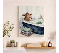 Lienzo decorativo para pared con diseño de vaca, estampado de animales de granja verde y azul, decoración de pared abstracta relajante para sala de estar, dormitorio, baño, estética acogedora, 16 x 20