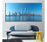 Lienzo decorativo para pared con el horizonte de la ciudad de Nueva York, la Liberty Muse y las Torres Gemelas del World Trade Center, decoración moderna para sala de estar (20 x 45 cm/8 x 18 in)