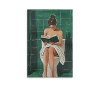 Lienzo decorativo para pared con ilustración feminista y moderna de mujer en color verde esmeralda para sala de estar, dormitorio, baño, oficina, decoración del hogar, 50 x 75 cm