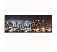 Lienzo decorativo para pared con imagen del horizonte de la ciudad de Nueva York, panorama nocturno, póster para dormitorio (70x160cm/marco interno)