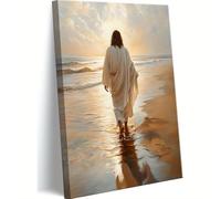 Lienzo decorativo para pared con la frase "Jesús camina sobre el agua", inspirador, con un brillo cálido, ideal para sala de estar y dormitorio, 95x145cm(37x57 pulgadas), marco interior.