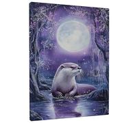 Lienzo decorativo para pared con nutria iluminada por la luna violeta, impresión de póster de vida silvestre de fantasía, decoración estética abstracta del hogar para sala de estar, dormitorio, baño