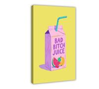 Lienzo decorativo para pared con texto en inglés "Bad Girl Juice Drink" de color rosa para decoración de sala de estar, dormitorio, 50 x 75 cm