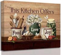 Lienzo decorativo para pared con texto en inglés «Country Kitchen Food» y naturaleza muerta, estilo vintage, rústico, casa de campo. Esta cocina ofrece amor y alegría. Cuadro decorativo para pared,
