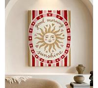 Lienzo decorativo para pared con texto en inglés "Good Morning Sunshine", diseño de sol de melocotón rojo, arte motivacional para la pared, decoración del hogar para sala de estar, dormitorio, oficina