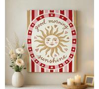 Lienzo decorativo para pared con texto en inglés "Good Morning Sunshine", diseño de sol de melocotón rojo, arte motivacional para la pared, decoración del hogar para sala de estar, dormitorio, oficina