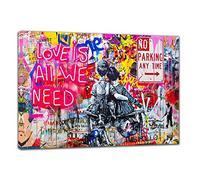 Lienzo decorativo para pared con texto en inglés "Love is All we Need Street Pop", 60 x 50 cm, 18 mm de profundidad