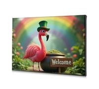 Lienzo decorativo para pared con texto en inglés "Welcome To The Rainbow Paradise" con sombrero de flamenco, cuadro decorativo de Pascua (40 x 60 cm)