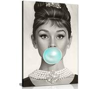 Lienzo decorativo para pared de Audrey Hepburn con goma de mascar azul, azul, A3 46x31 cm (18x12in)
