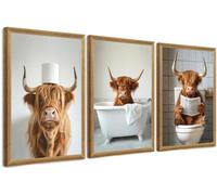 Lienzo decorativo para pared de baño con diseño de vaca de las tierras altas, divertidos letreros de baño, decoración de pared de animales, rústico lindo póster de baño para baño, baño, sin marco, 20