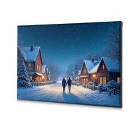 Lienzo decorativo para pared de baño con texto en inglés "A couple walks hand in hand down a snow-covered street under a starry night sky". Lienzo decorativo cristiano para decoración de Pascua (30 x