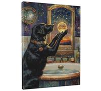 Lienzo decorativo para pared de baño de laboratorio celestial, impresión de perro labrador negro, impresión de póster de noche estrellada, arte de pared de animales mágicos, decoración estética del