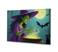 Lienzo decorativo para pared de baño, diseño de bruja que prepara magia bajo una luna llena. Cuadro decorativo de The Chosen Shabby Chic (30 x 40 cm)