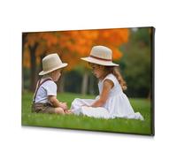 Lienzo decorativo para pared de baño, diseño de dos niños con sombreros blancos sentados sobre la hierba, 40 x 60 cm