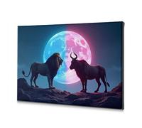 Lienzo decorativo para pared de baño, diseño de león y ñu bajo una luna colorida. Cuadro decorativo de The Chosen Shabby Chic (20 x 30 cm)