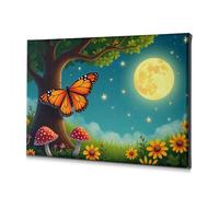 Lienzo decorativo para pared de baño, diseño de mariposa posada en el tronco de un árbol bajo un cielo brillante iluminado por la luna. Lienzo decorativo para decoración de habitación (40 x 60 cm)