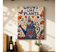Lienzo decorativo para pared de cocina, diseño botánico de flores, mariposas, primavera, azul, para colgar en la pared, para apartamento, sala de estar, dormitorio, desayuno, rincón, 40,6 x 50,8 cm