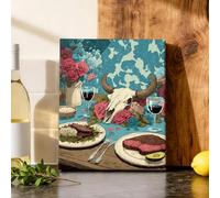 Lienzo decorativo para pared de cocina, diseño de calavera, rosas bohemias rústicas, copas de vino, ninguno azul, impresiones artísticas para colgar en comedor, baño, restaurante, dormitorio