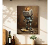 Lienzo decorativo para pared de cocina, diseño de robot, manteca de tostada moderna N/A azul, impresiones para colgar en apartamentos, salas de estar, dormitorios, desayunos, rincón de desayuno, 30,5
