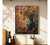 Lienzo decorativo para pared de cocina, diseño rústico de flores vintage, calabazas, otoño, azul, pintura para colgar en la pared, comedor, restaurante, desayuno, rincón, decoración, 40,6 x 50,8 cm