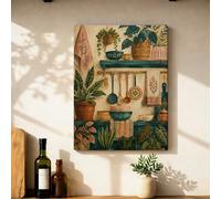 Lienzo decorativo para pared de cocina, estilo bohemio, rústico, tazón, cuchara, ninguno verde, pintura para colgar en la pared, comedor, restaurante, desayuno, rincón, decoración, 30,5 x 40,6 cm