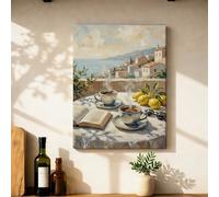 Lienzo decorativo para pared de cocina, estilo mediterráneo, rústico, libro de limón, verano, azul, impresiones artísticas para colgar en comedor, baño, restaurante, dormitorio, decoración de 12 x 16