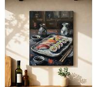 Lienzo decorativo para pared de cocina, palillos rústicos tradicionales con salsa de soja, sin obras de arte cálidas, pintura para colgar en la pared, hogar, comedor, baño, cubículo, restaurante