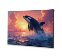 Lienzo decorativo para pared de Pascua, ballena asesina saltando al atardecer, decoración de Pascua, decoración de baño (20 x 30 cm)