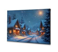 Lienzo decorativo para pared de Pascua, el país de las maravillas de invierno: una noche nevada en el pueblo, decoración de Pascua, 40 x 60 cm