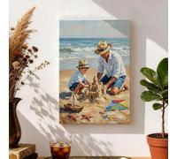 Lienzo decorativo para pared de playa de verano, pintura de castillo de arena azul beige, arte de pared costero, decoración estética del hogar para sala de estar, dormitorio, casa de vacaciones