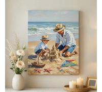 Lienzo decorativo para pared de playa de verano, pintura de castillo de arena azul beige, arte de pared costero, decoración estética del hogar para sala de estar, dormitorio, casa de vacaciones