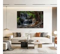 Lienzo decorativo para pared de sala de estar, arte moderno de tigre, cascada, árbol, raíces, helechos, cuadros verdes, dormitorio, pared, impresiones familiares, decoración de pared, pasillo, cocina
