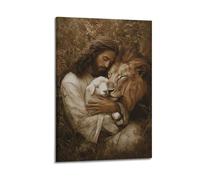 Lienzo decorativo para pared de sala de estar, dormitorio, iglesia, Jesús, león, cordero, león, león, león, león de Judá, cristiano, religioso, Dios Cristo, impresión para pasillo, entrada, hogar