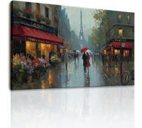 Lienzo decorativo para pared de salón, escena de la ciudad de París, sin marco, decoración romántica francesa clásica para comedor, baño, dormitorio, oficina en casa, 88,9 x 61 cm, multicolor