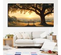 Lienzo decorativo para pared, diseño de árbol al atardecer, atardecer dorado, bosque, naturaleza, paisaje, pintura para sala de estar, dormitorio, decoración de pared del hogar (55 x 110 cm/22 x 43in)