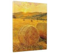 Lienzo decorativo para pared, diseño de bala de heno con atardecer dorado, pintura de campo de granja de verano, decoración rústica para sala de estar, dormitorio, cocina, dormitorio, sin marco, 8 x