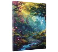 Lienzo decorativo para pared, diseño de bosque encantado, paisaje, estético, fantasía, árbol, lago, pétalo, flor, verde, dormitorio, sala de estar, oficina, arte de pared, vertical, extraíble, 30,5 x