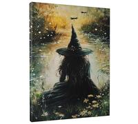 Lienzo decorativo para pared, diseño de bruja del bosque encantado, póster de arte mágico negro, decoración estética temática otoñal para sala de estar, dormitorio, oficina, sin marco, 40,6 x 50,8 cm