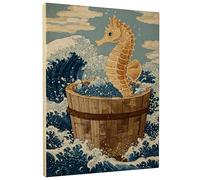 Lienzo decorativo para pared, diseño de caballitos de mar con olas del océano, impresiones de criaturas marinas náuticas azules y beige, decoración costera abstracta para sala de estar, dormitorio