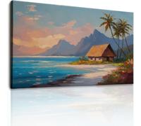 Lienzo decorativo para pared, diseño de cabaña de playa de isla, 88,9 x 61 cm, pinturas sin marco, cuadros de pared de paisaje costero, pósteres multicolor o sala de estar, baño, dormitorio, pasillo