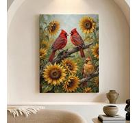 Lienzo decorativo para pared, diseño de cardenal rojo y girasol, pintura floral amarilla vibrante, decoración abstracta de la naturaleza para sala de estar, dormitorio, cocina, lienzo envuelto de 12 x