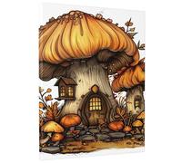 Lienzo decorativo para pared, diseño de casa de hongos otoñales, póster de ilustración de fantasía naranja y marrón, arte de pared elegante para decoración estética del hogar para sala de estar