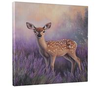 Lienzo decorativo para pared, diseño de ciervo de bosque primaveral, impresiones de vida silvestre de lavanda y violeta, decoración estética natural para sala de estar, dormitorio, lienzo envuelto de