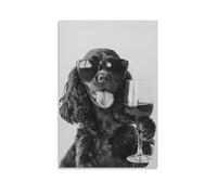 Lienzo decorativo para pared, diseño de Cocker Spaniel y vino de chocolate, para sala de estar, dormitorio, baño, oficina, decoración del hogar, 30 x 45 cm