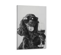 Lienzo decorativo para pared, diseño de Cocker Spaniel y vino de chocolate, para sala de estar, dormitorio, baño, oficina, decoración del hogar, 30 x 45 cm
