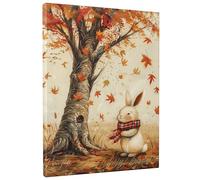 Lienzo decorativo para pared, diseño de conejito otoñal, color naranja y marrón, arte de pared de bosque, decoración rústica para el hogar, sala de estar, dormitorio, baño, sin marco, 12 x 16 pulgadas